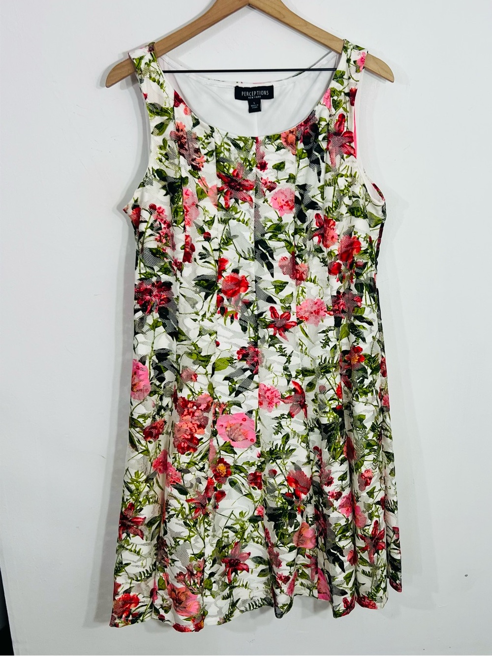 Perceptions Size L New York Floral Lace Fit & Flare Sleeveless Dress Zip Lined - Picture 2 of 7